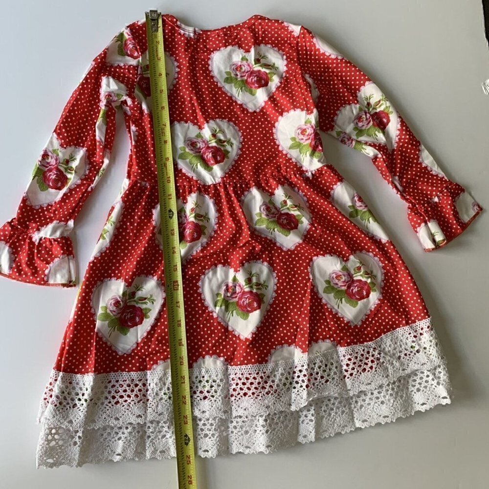 NEW Adorable Sweetness Girl Red Hearts Floral Dress 5T - Picture 9 of 13